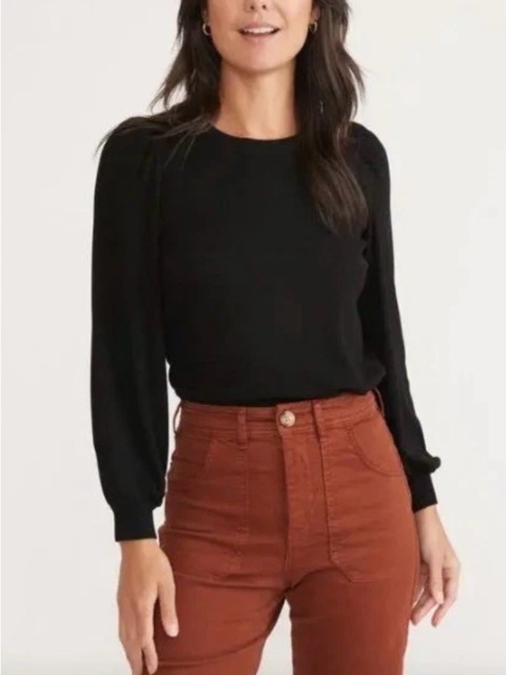 Marine Layer Black Long-Sleeve Puff Shoulder Top PI 1